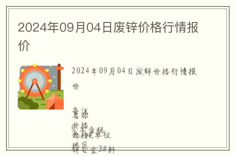 2024年09月04日廢鋅價(jià)格行情報(bào)價(jià)