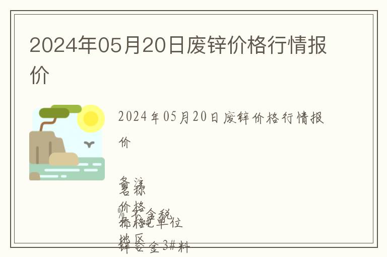 2024年05月20日廢鋅價格行情報價