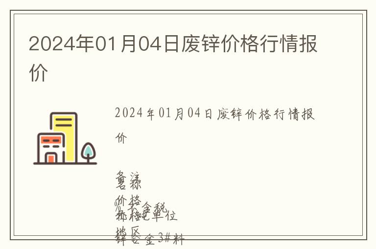 2024年01月04日廢鋅價(jià)格行情報(bào)價(jià)