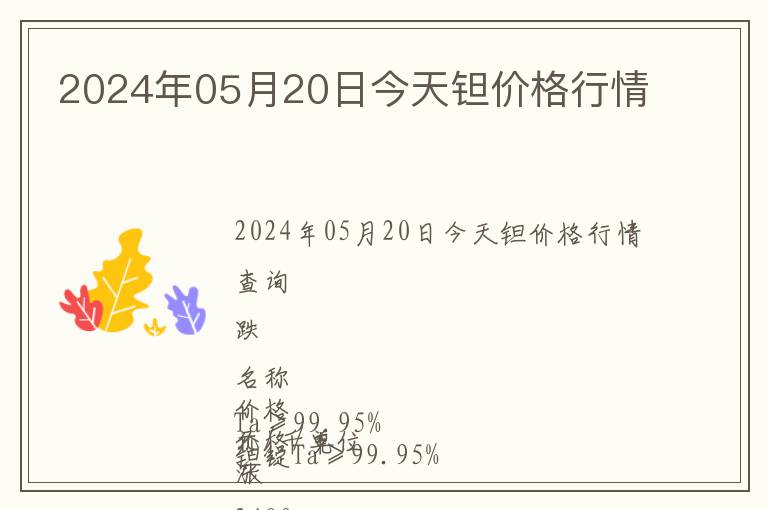 2024年05月20日今天鉭價(jià)格行情
