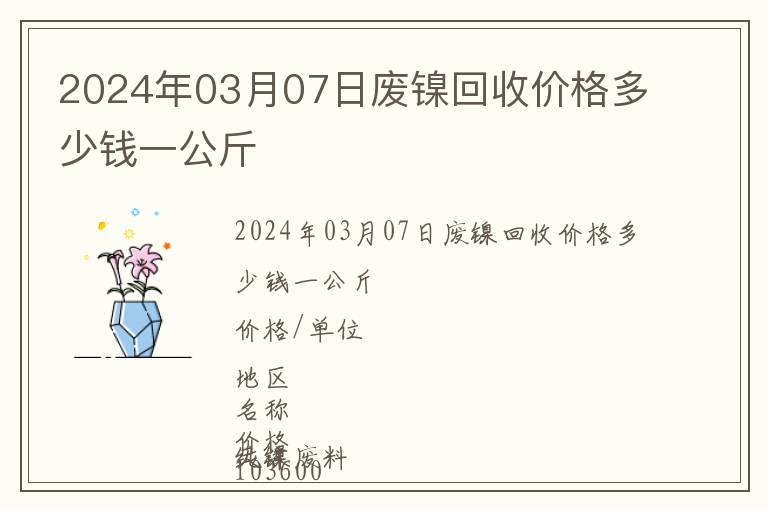 2024年03月07日廢鎳回收價格多少錢一公斤