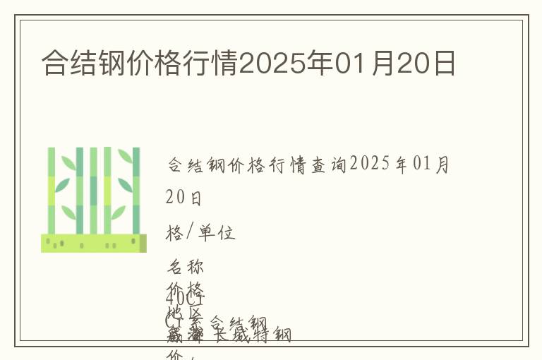 合結鋼價格行情2025年01月20日